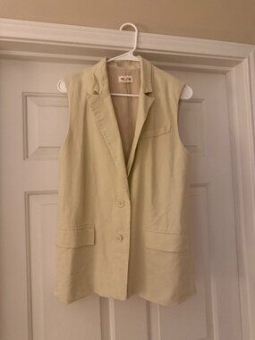 Cream Linen Sleeveless Vest - Open Edit